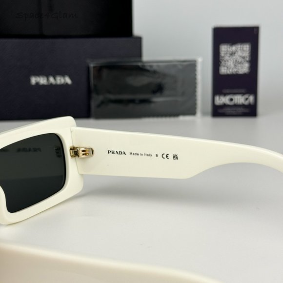 NEW Prada PR A07S 1425S0 Talc White Dark Grey Rectangle Unisex Sunglasses - Picture 6 of 9